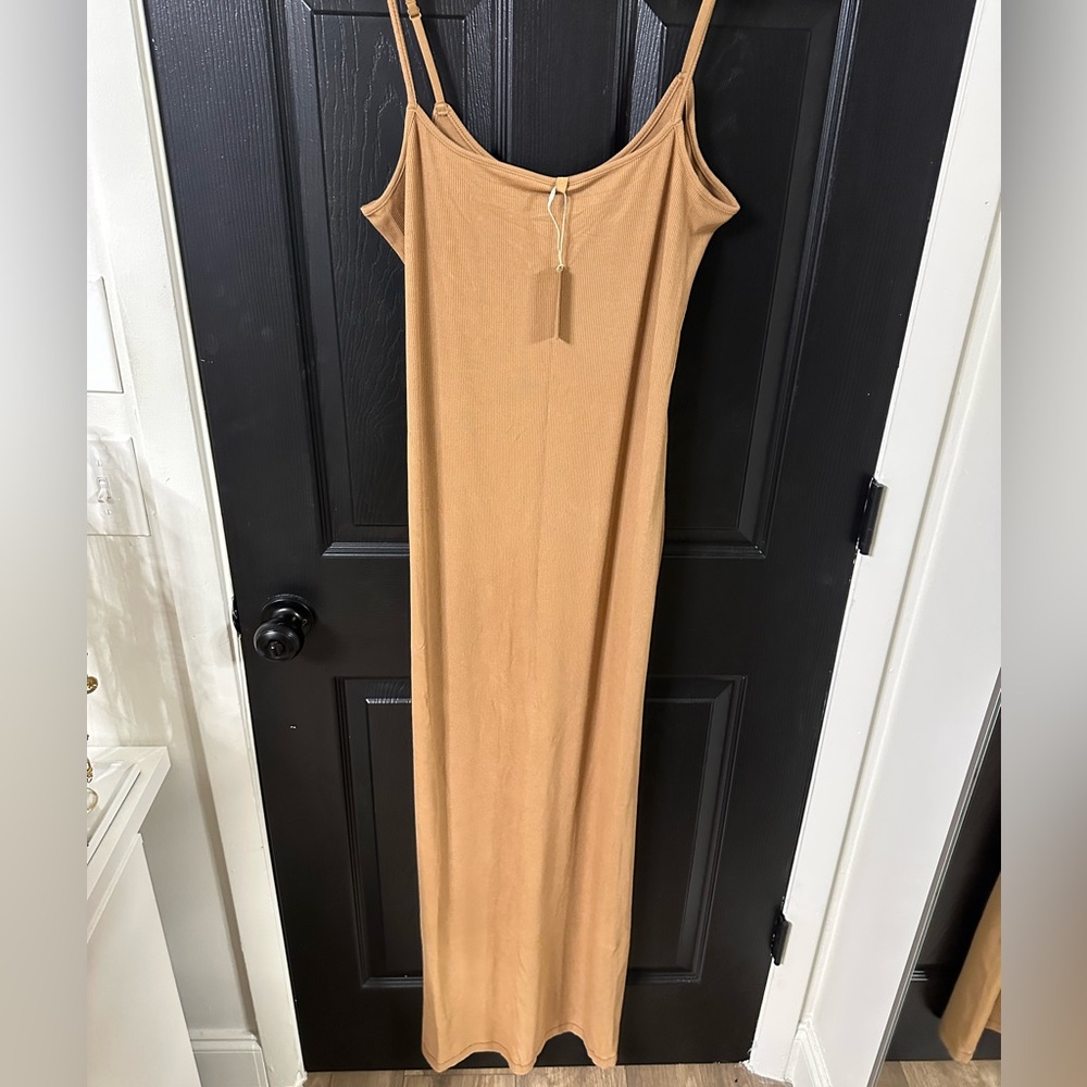 SKIMS Camel Lounge Ribbed Dress